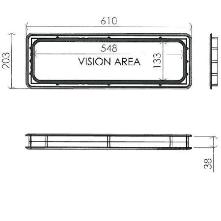 Fenster, rechteckig, Kunststoff, 610 x203 mm, Sektion 38-40 mm, Schraubverbindung
