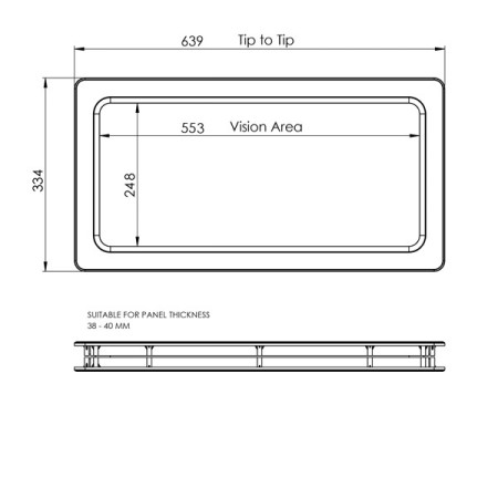 Fenster, rechteckig, schwarz, Kunststoff, 639 x334 mm, Sektion 38-40 mm, Schraubmontage