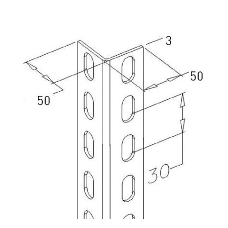 Winkelprofil, perforiert, 50x50x3,0 mm, L = 3000 mm, Schlitzl�cher 20x10 mm